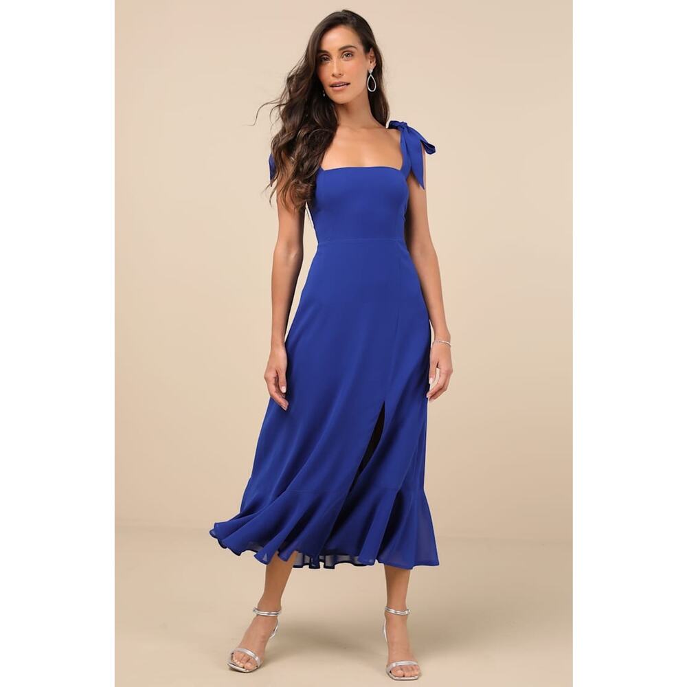 Lulu's Royal Blue Tie-Shoulder Midi Dress